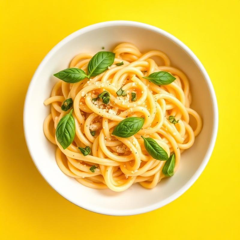 Creamy pasta in a white bowl